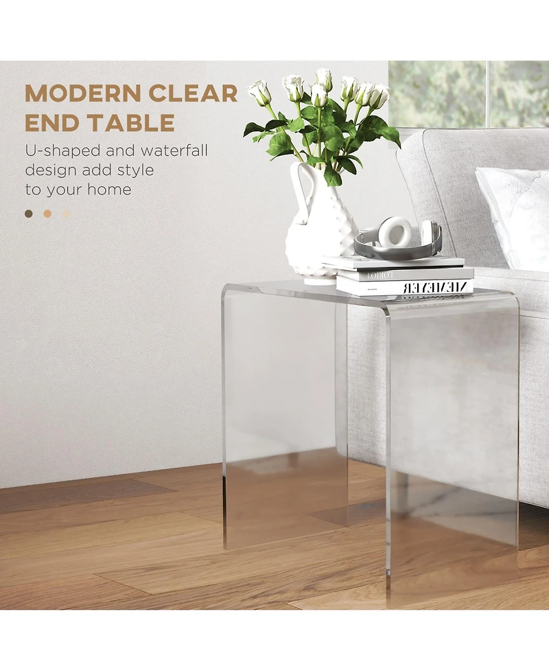 Homcom Clear Acrylic Side Table Waterfall End Table with Rounded Edges