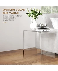 Homcom Clear Acrylic Side Table Waterfall End Table with Rounded Edges