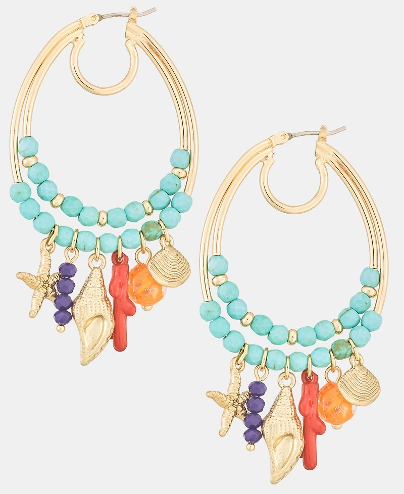 lonna & lilly Sealife Charm Beaded Hoop Earrings