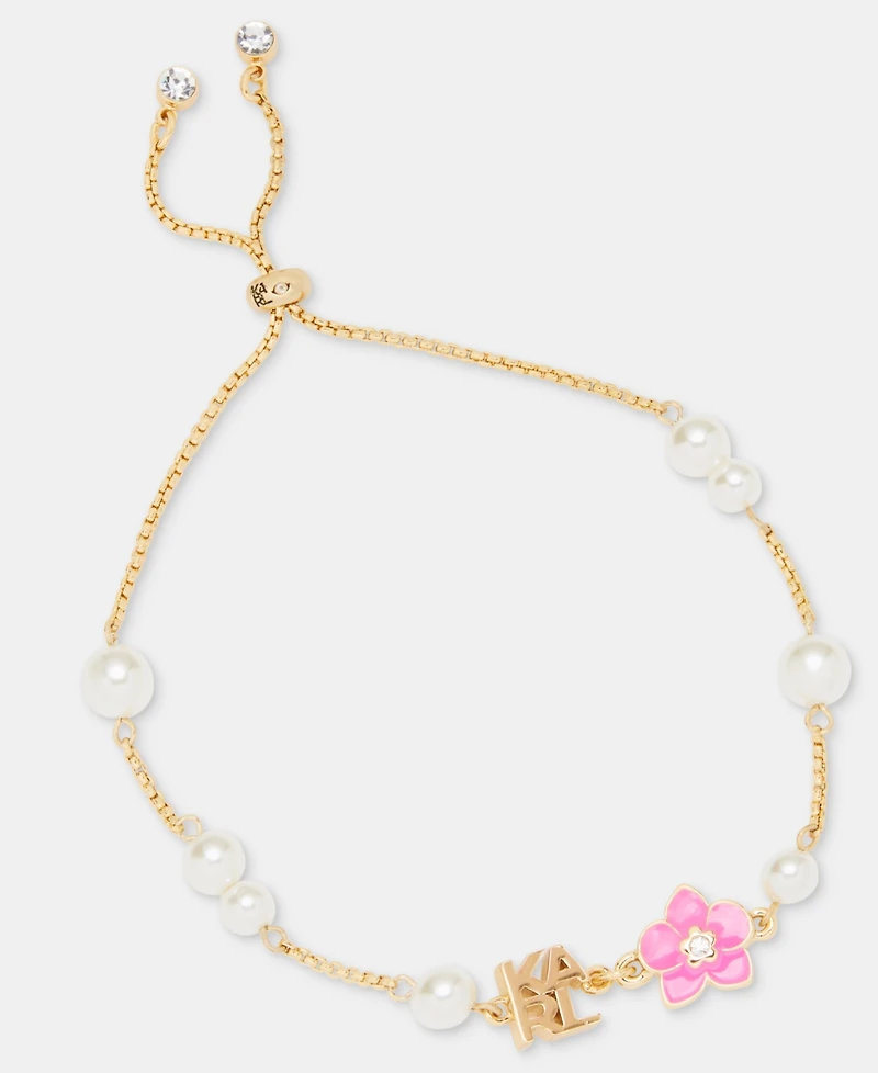 Karl Lagerfeld Paris Orchid & Imitation Pearl Logo Slider Bracelet