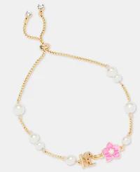 Karl Lagerfeld Paris Orchid & Imitation Pearl Logo Slider Bracelet