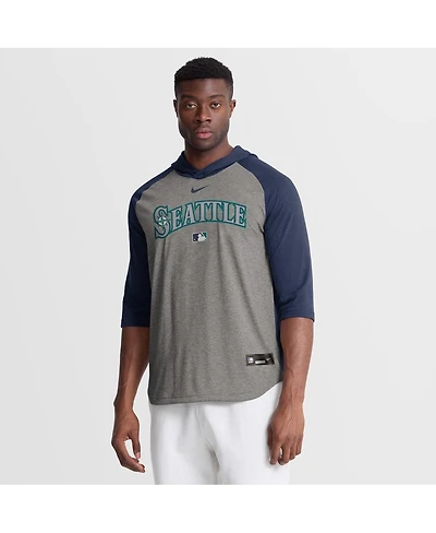 Nike Men's Gray Seattle Mariners Authentic Collection Flux Dri-fit Raglan 3/4-Sleeve Hooded T-Shirt