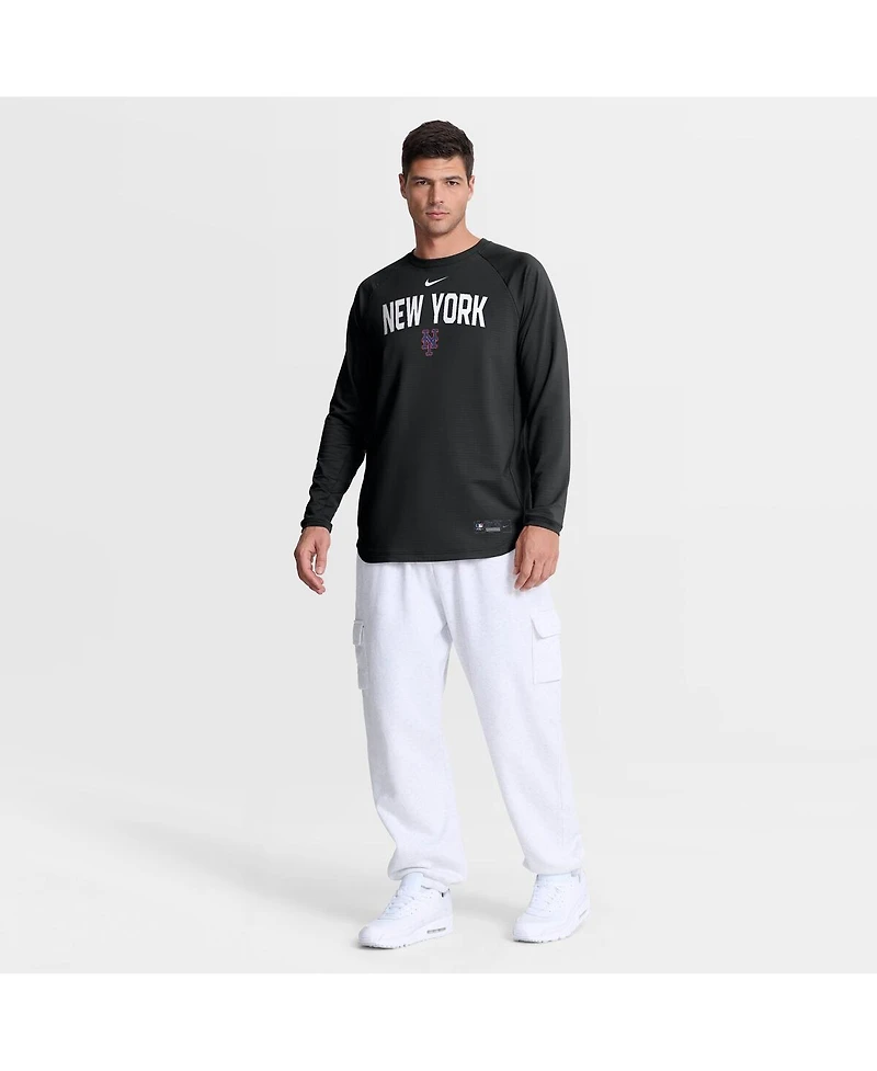 Nike Men's Black New York Mets Authentic Collection Raglan Dri-fit Sweatshirt