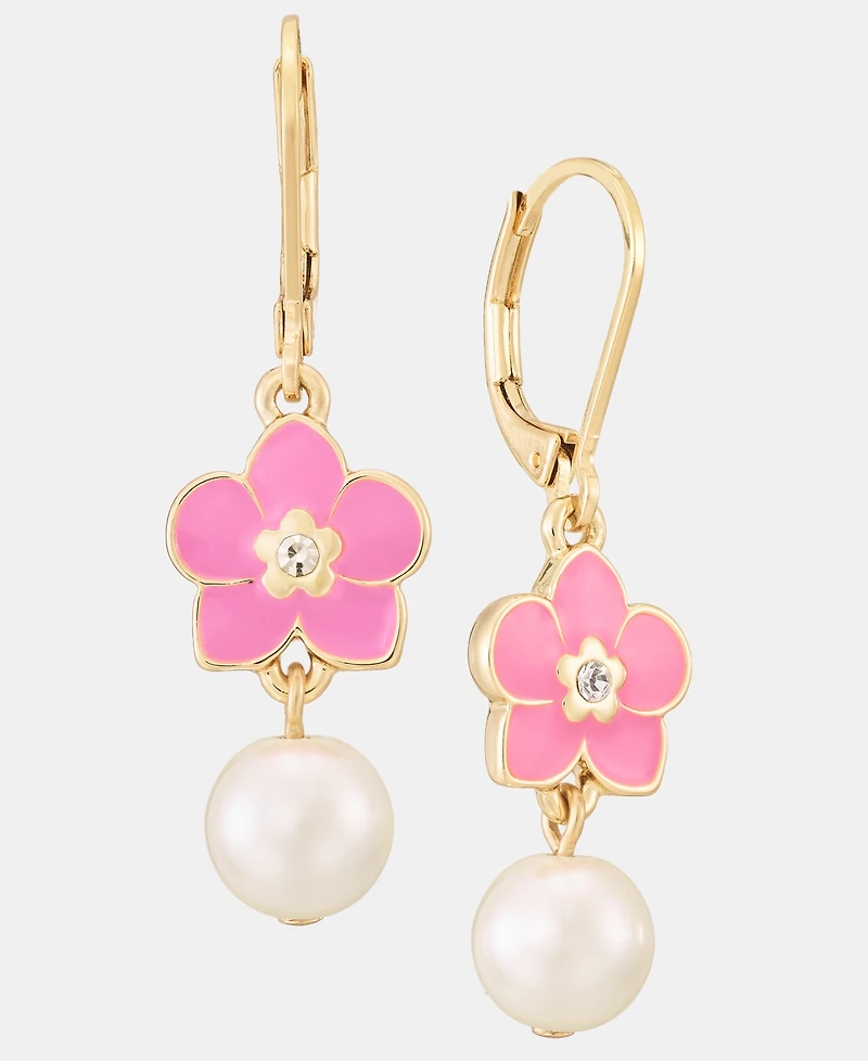 Karl Lagerfeld Paris Orchid & Imitation Pearl Double Drop Earrings