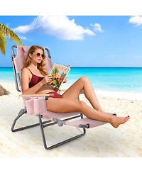 Gouun 3-in-1 Foldable Beach Chair with Adjustable Backrest, Footrest, Cup Holder and Carry Strap