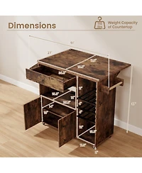 Gouun Drop-Leaf Mobile Kitchen Island Cart with Power Strip and Adjustable Shelf