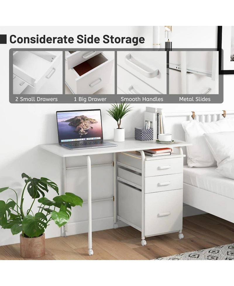 Gouun Folding Wood Modern Writing Desk with Cpu Stand and Open Shelves