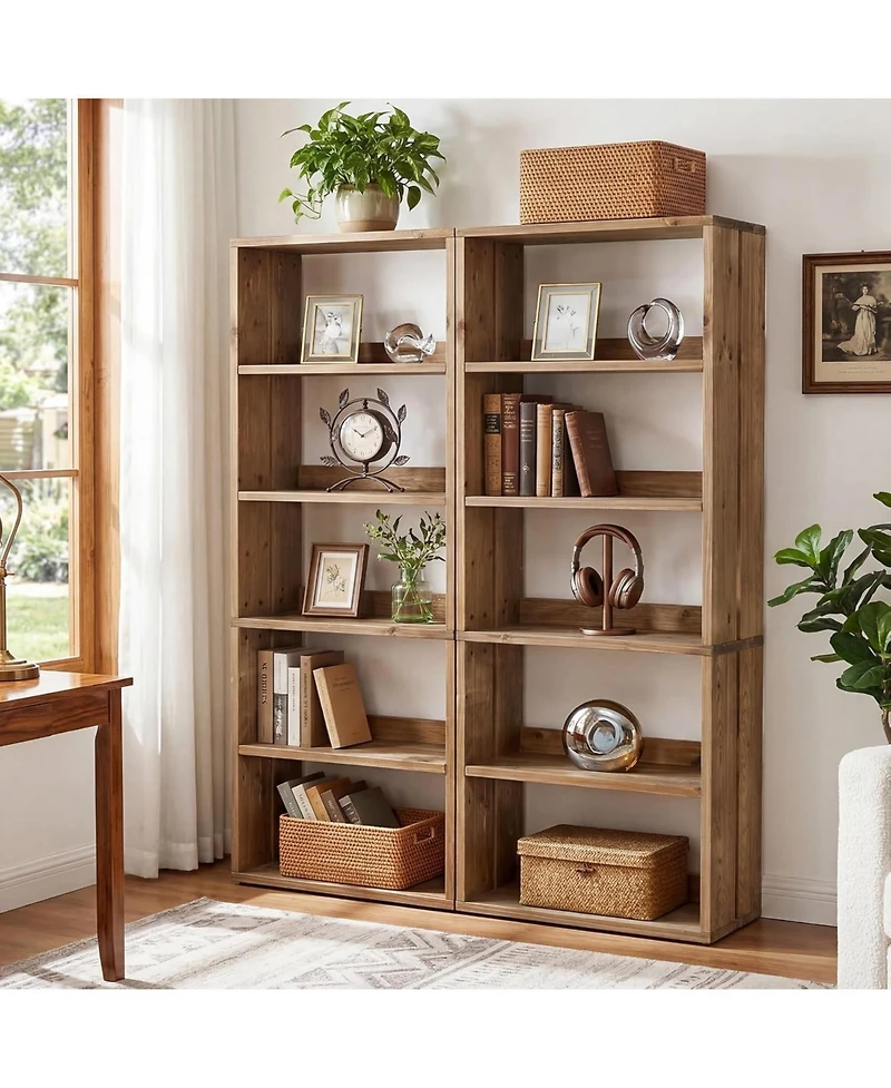 Tribesigns 5-Tier Solid Wood Bookshelf, 70.8" Tall Farmhouse Bookcase with Open Storage Shelves, Freestanding Bookshelves Display Rack