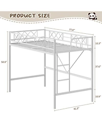 Homfan Metal Loft Bed Frame with Guardrail, Flat Ladder Rungs and Underbed Space, Box Spring Not Required