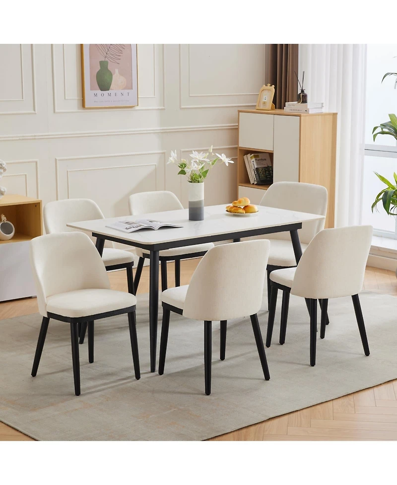 gaomon Modern Linen Upholstered Dining Chair Set with Curved and Solid Wood Legs
