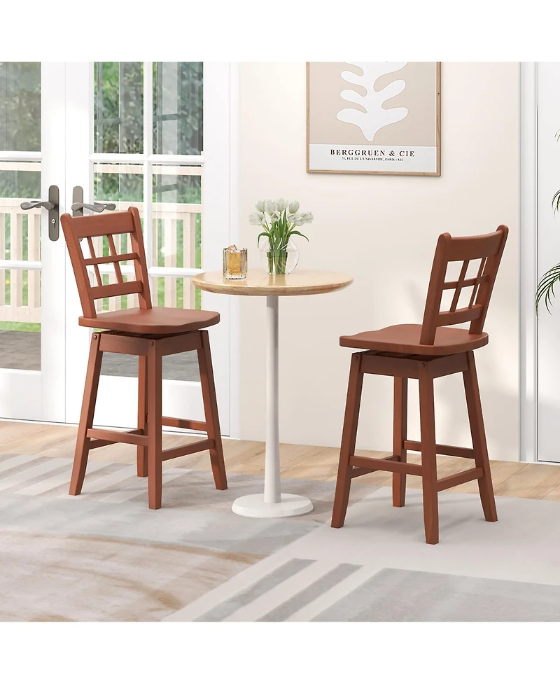 Gymax 2PCS 24.5 Inch Counter Height Bar Chairs Swivel Bar Stools with Hollow Backrest