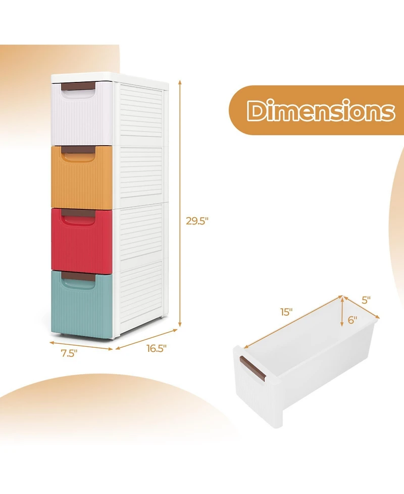 Sugift 4-Drawer Slim Rolling Storage Cart with Built-In Wheels