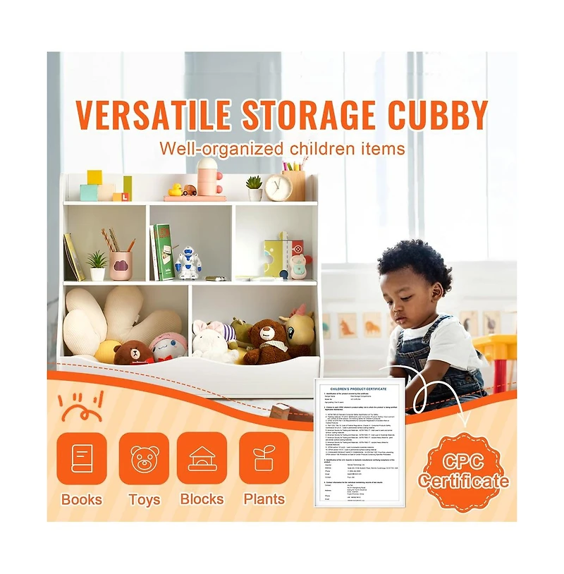 Sugift 5-Cubby Wood Toy Storage Organizer with Bookshelf, 35 x 16 x 30 in