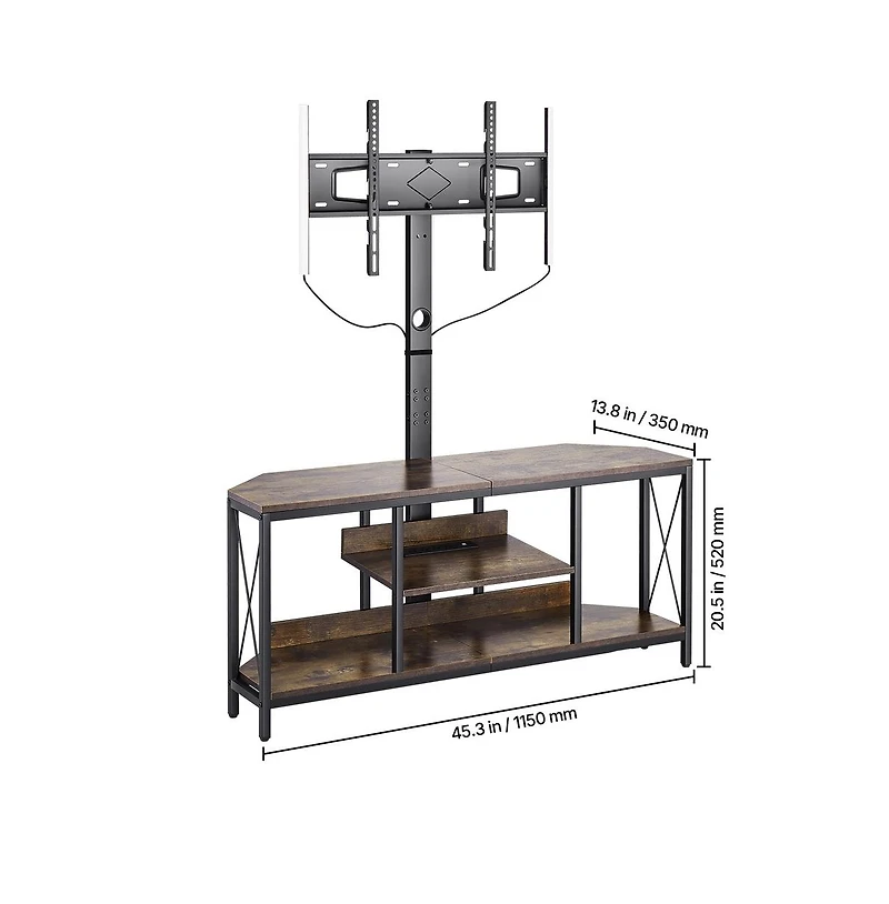 Sugift 45 in Tv Stand with Built-In Mount for 32-75 in TVs, 3-Tier Entertainment Center with Power Outlets and Led Lights