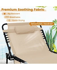 Gouun Outdoor 4-Position Folding Patio Chaise Lounge Chair with Adjustable Backrest and Side Pocket