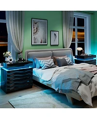 Vlrska Wide 2-Drawer Nightstand with Hidden Storage and Human Sensor Light
