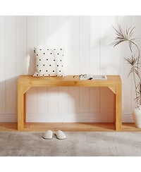 Sugift Bamboo Dining Bench Long Entryway Bench Indoor Outdoor Solid Wood Bench