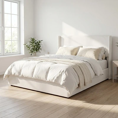 Homfan Lift Up Storage Bed, Modern Corduroy Upholstered Platform Bed Frame with Wingback Headboard, Gas Lift Hydraulic Storage