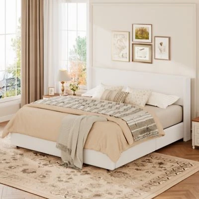 Homfan Lift Up Storage Bed Modern Corduroy Upholstered Platform Bed Frame With Wingback Headboard Gas Lift Hydraulic Storage No Box Spring Needed