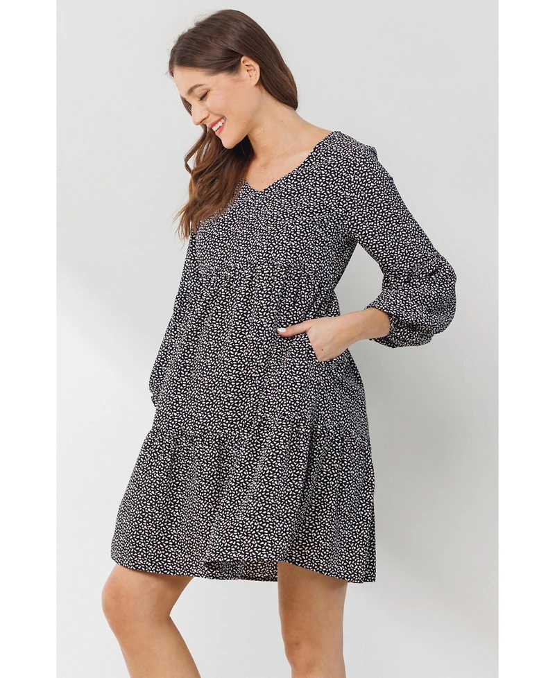 Hello Miz Maternity Printed Empire Waist Tiered Dress with Side Pockets