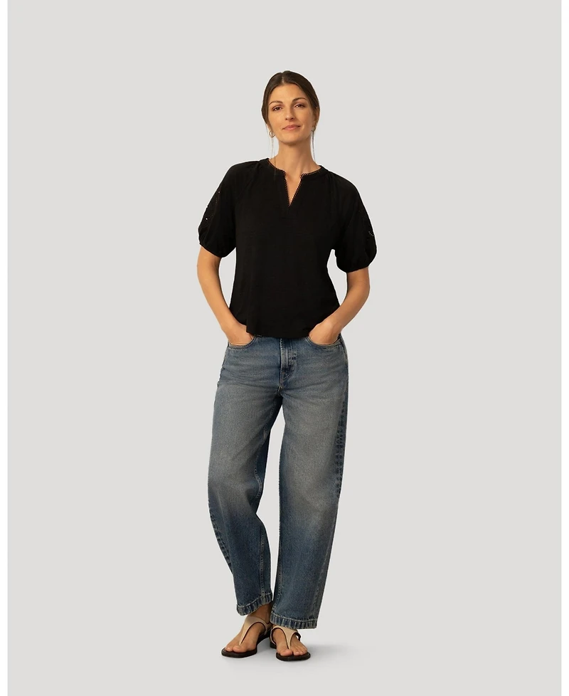 Cable & Gauge Women's Slub Knit Split Neck Raglan Top