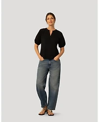 Cable & Gauge Women's Slub Knit Split Neck Raglan Top