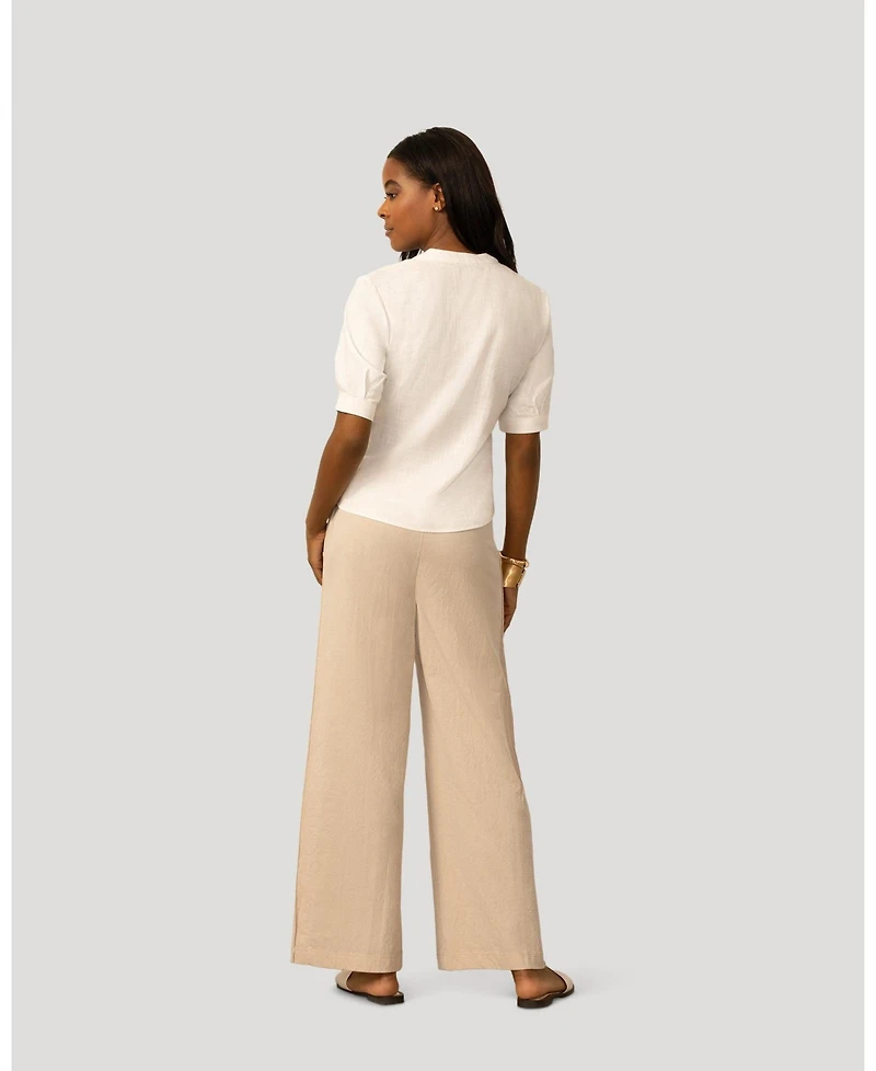 Cable & Gauge Women's Cable and Gauge Linen Blend Button Front Top
