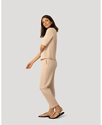 Cable & Gauge Women's and Rib Collar Polo Top Pant Set