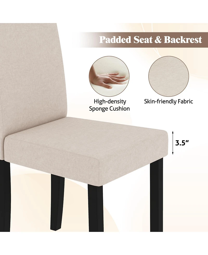 Gymax Dining Chair Set of Fabric Upholstered Rubber Wood Legs Side Armless
