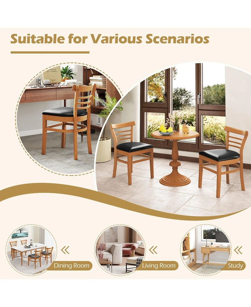 Gymax Modern Dining Chair Set of 2 Upholstered Kitchen Chair with Rubber Wood Legs