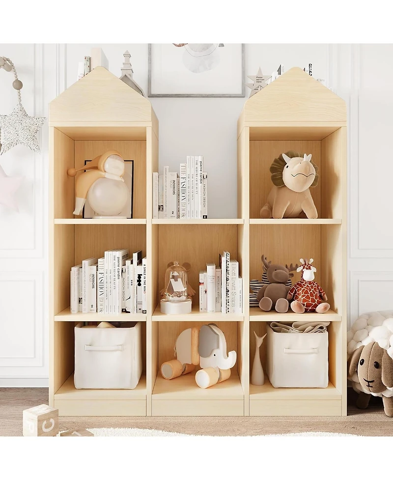 gaomon Toy Storage Organizer 8-Cubby Kids Bookshelf White Bookcase Toddlers Playhouse Cabinet Shelf for Boys Girls Wooden Cubby Storage Toy Shelf
