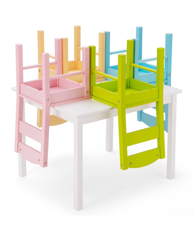 Sugift 5 pcs Kids Pine Wood Table Chair Set-Clear