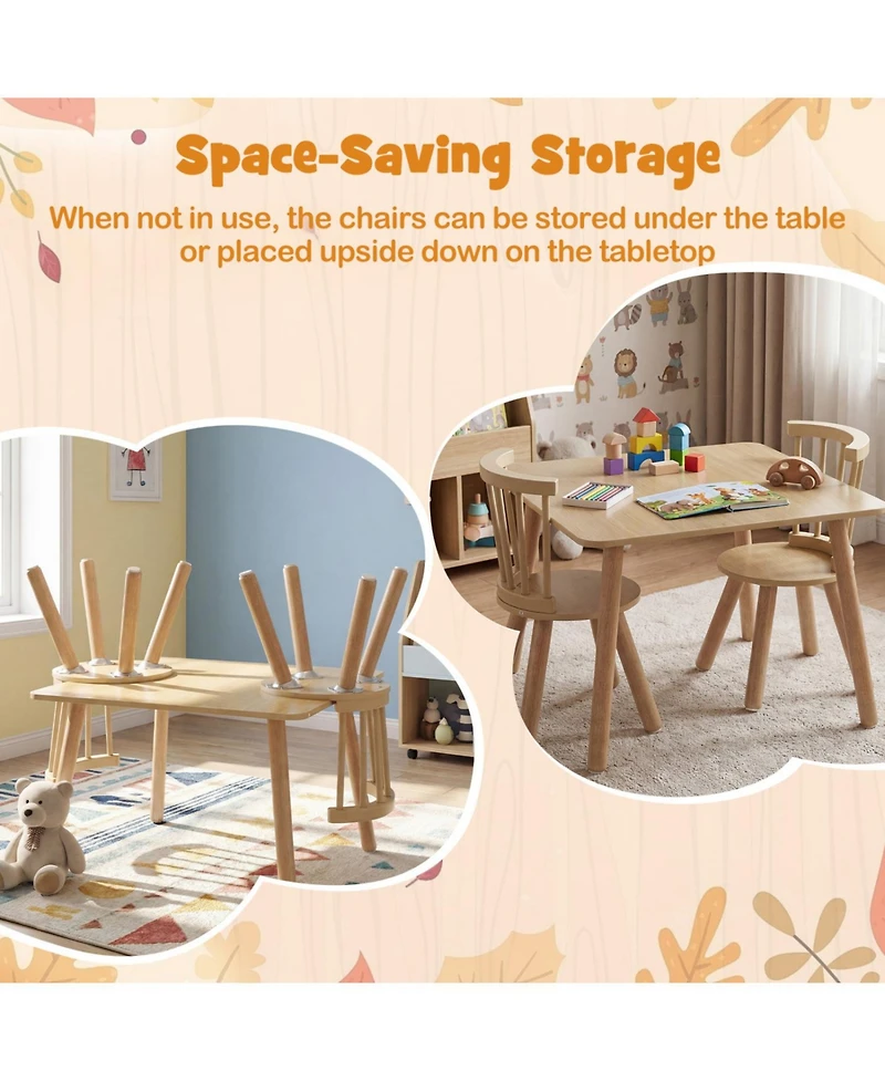 Sugift Kids Wooden Table and Chairs Set 3-Piece Toddler Furniture with Pine Wood Frame