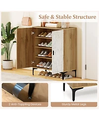 Sugift 4 Tier Farmhouse Shoe Storage Cabinet with Removable Shelves and Metal Legs-Oak
