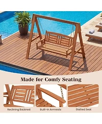 Sugift Hardwood Two-Seater Porch Swing with Freestanding A-Frame Stand