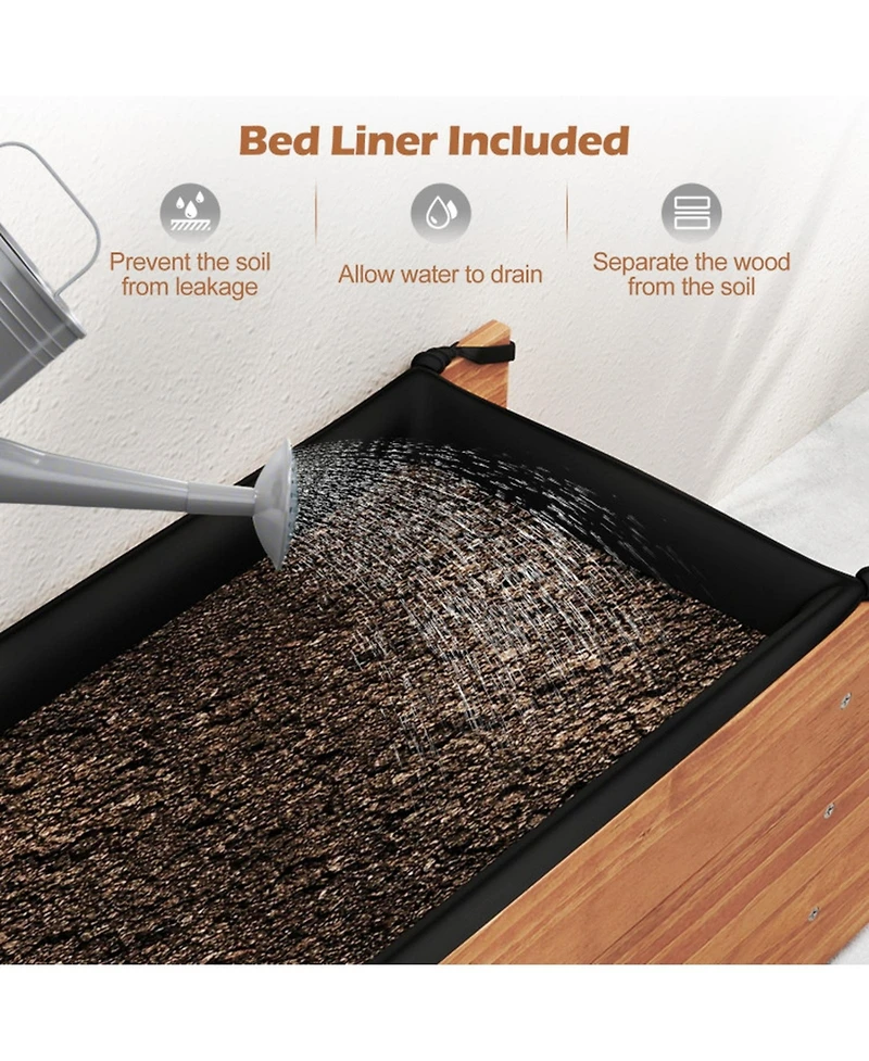 Gouun Pine Wood Raised Planter Box with Built-In Drainage