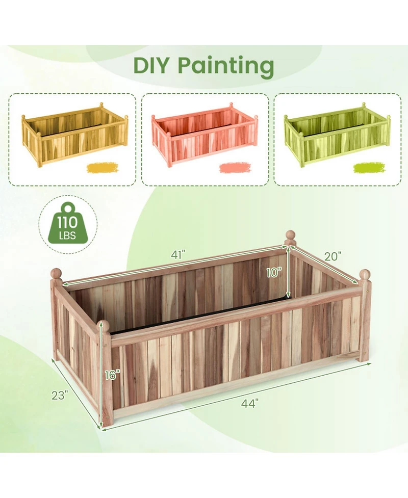 Gouun Acacia Wood Planter Box with Detachable Bottom Panel