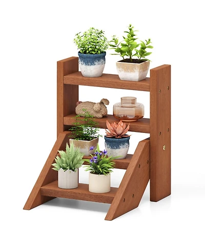 Gouun 4-Tier Solid Wood Plant Stand with Teak Oil Finish
