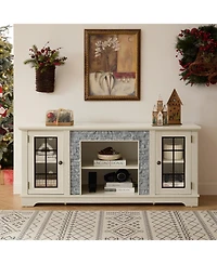 sumyeg 58" Storage Cabinet with 2-Door Storage Faux Stone Media Console Cabinet