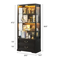 Vlsrka 67" Tall Display Cabinet with Glass Doors and 2 Drawers