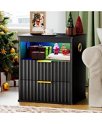 Vlrska 19.7-Inch Wide Nightstand with Bluetooth Speakers, Motion Sensor, Led Lights, and Wireless Charging Station