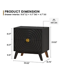 Vlrska 23.6-Inch Wide 2-Drawer Nightstand with Built-in Outlets and Human Sensor Light