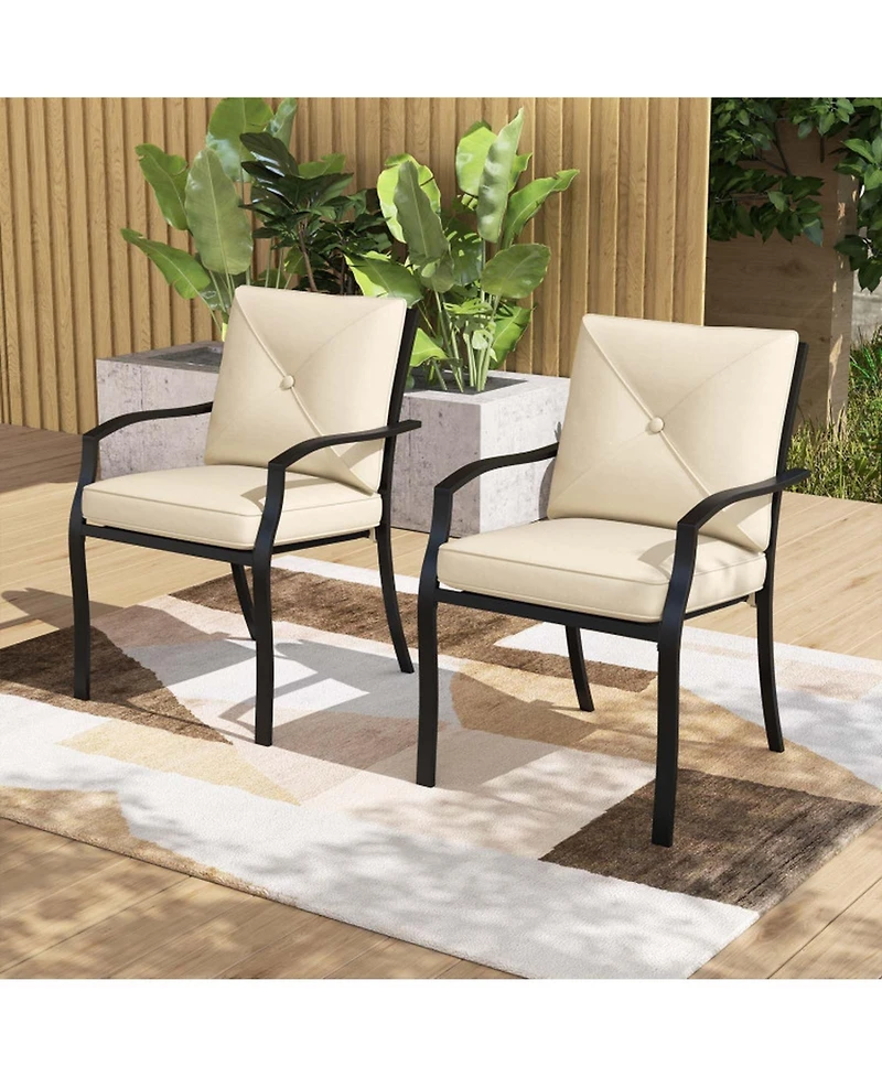 Gouun Stackable Patio Dining Chairs Set of 2 with Cushions, Armrests and Metal Frame