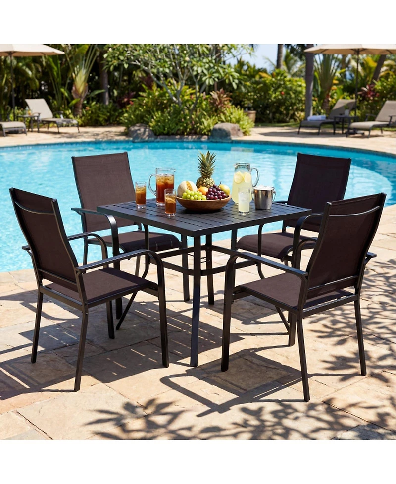 Gouun Stackable Outdoor Armchairs Set of 4 with Breathable Mesh and Metal Frame