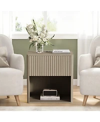 gaomon Home Set of 2 Fluted Wood Nightstands with Drawer, Modern Bedside Tables with Open Shelf