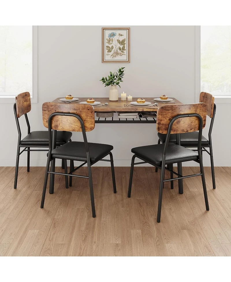 gaomon 5-Piece Compact Dining Set for 4 with Storage, Wooden Tabletop, Metal Frame and Upholstered Chairs