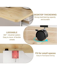 Expandable Farmhouse Dining Table with Storage and 6 Wheels, Space-Saving Drop-Leaf for 4 People