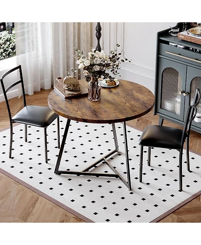 gaomon 3-Piece 2-Person Round Wooden Dining Table Set, for Kitchens and Apartments