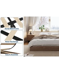 homfan Wood Platform Bed Frame No Headboard with Slats, Floor-Level Design
