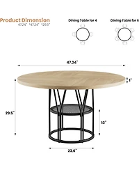 gaomonRound Dinning Table for 4-6, 47" Circle Kitchen Table with Storage Shelf and Sturdy Metal Frame, Modern Dinner Table for Kitchen, Living Room